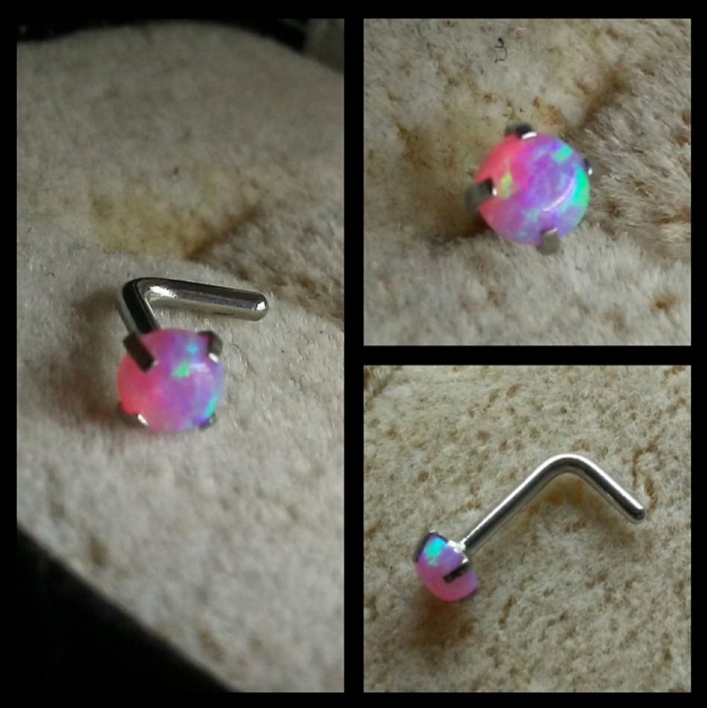 Pink Opal Stainless Steel Nose Ring Post L 18g